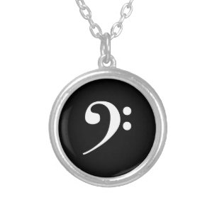 White Bass Clef Silver Plated Necklace
