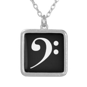 White Bass Clef Silver Plated Necklace