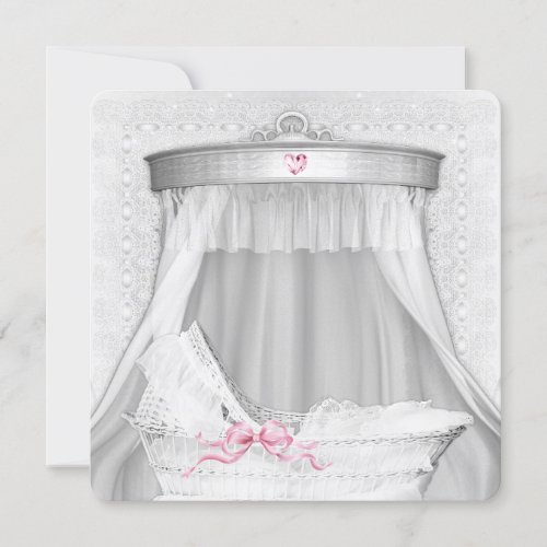 White Bassinet Elegant Baby Girl Shower Invitation