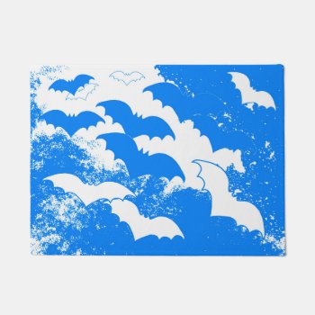 White Bats In Flight Blue Doormat by BlakCircleGirl at Zazzle