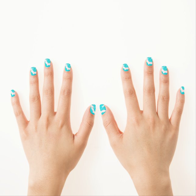 White Bats In Flight Cyan Minx Nail Art (Insitu - Hands)