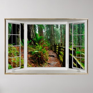 White Bay Window Illusion Forest Path Poster