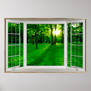 White Bay Window Illusion Overlooking a Park Poster