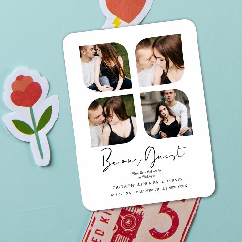 White Be our Guest Clover Collage 4 Photos Wedding Magnet