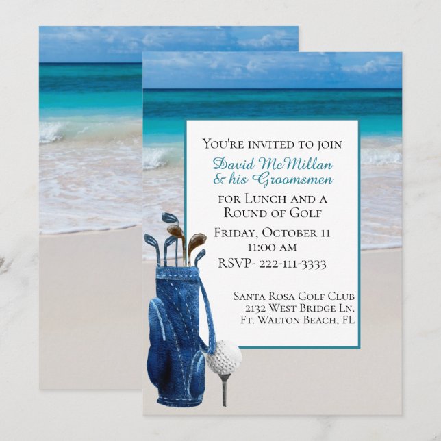 White Beach Groom's Golf Party Invitation (Front/Back)