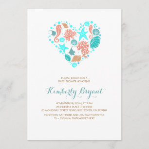 White Beach Heart Nautical Coastal Baby Shower Invitation