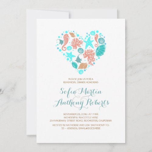 White Beach Heart Nautical Rehearsal Dinner Invitation