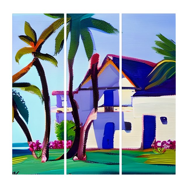 White Beach house Tropical Art (Front)