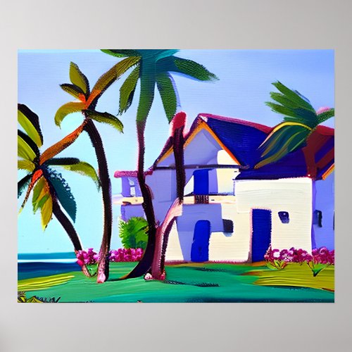 White Beach house Tropical Art Poster
