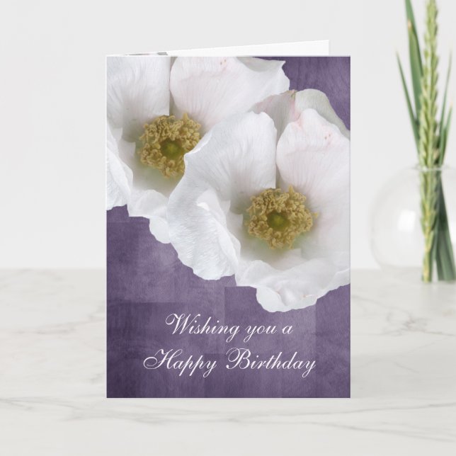 White Beach Rose Birthday Card (Front)