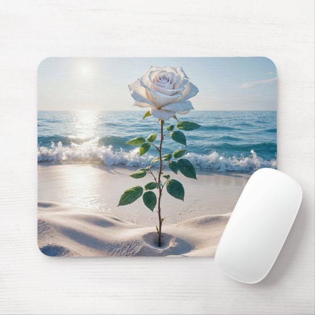 White Beach Rose Mouse Pad (With Mouse)