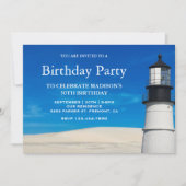 White Beach Sand Scenic Lighthouse Birthday Party Invitation (Front)