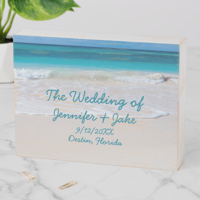 White Beach Wedding Personalized Wooden Box Sign (In Situ Horizontal)