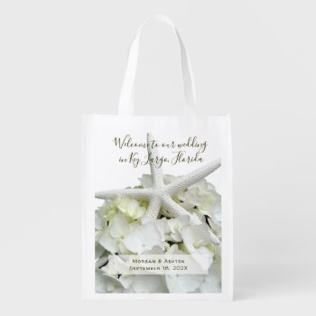 White Beach Wedding Starfish Hydrangea Welcome Bag by sandpiperWedding at Zazzle