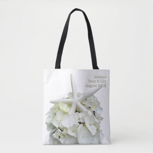 White Beach Wedding Starfish Hydrangea Welcome Tote Bag