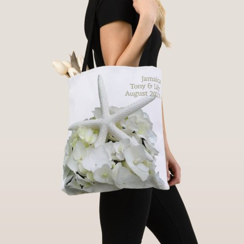 White Beach Wedding Starfish Hydrangea Welcome Tote Bag