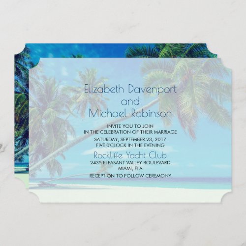 White Beach with Tropical Palms Wedding Invitation