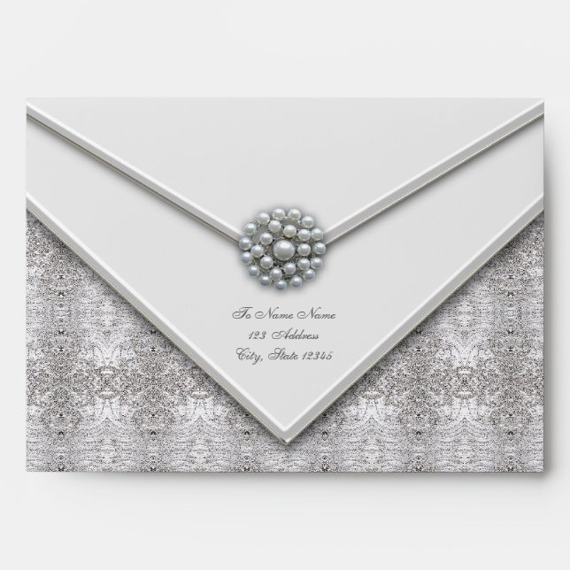 White Beaded Lace Pearl White Envelopes (Front)
