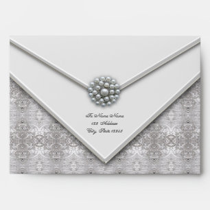 White Beaded Lace Pearl White Envelopes