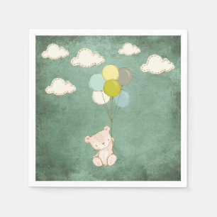 White Bear Balloons Clouds Green Rustic Cute Napkins