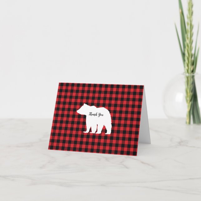 White Bear Buffalo Check Letterpress Thank You Card (Front)