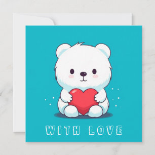 White bear with a heart, personalized invitation