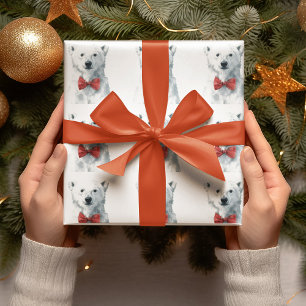 White Bear with Red Bow – Christmas Wrapping Paper