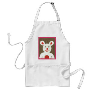 White Bear with Red Nose, Mouth, and Ears (Santa) Adult Apron