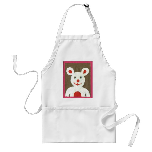 White Bear with Red Nose, Mouth, and Ears (Santa) Adult Apron (Front)