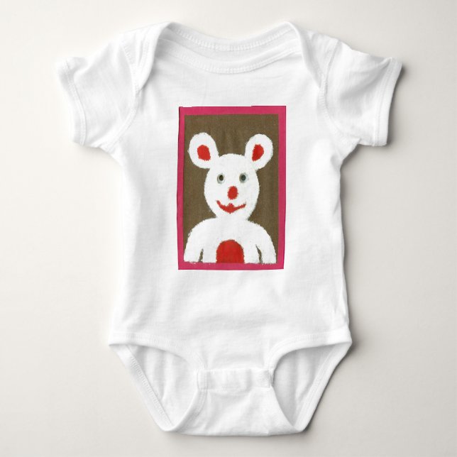 White Bear with Red Nose, Mouth, and Ears (Santa) Baby Bodysuit (Front)