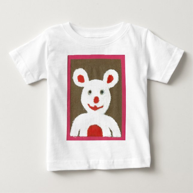 White Bear with Red Nose, Mouth, and Ears (Santa) Baby T-Shirt (Front)