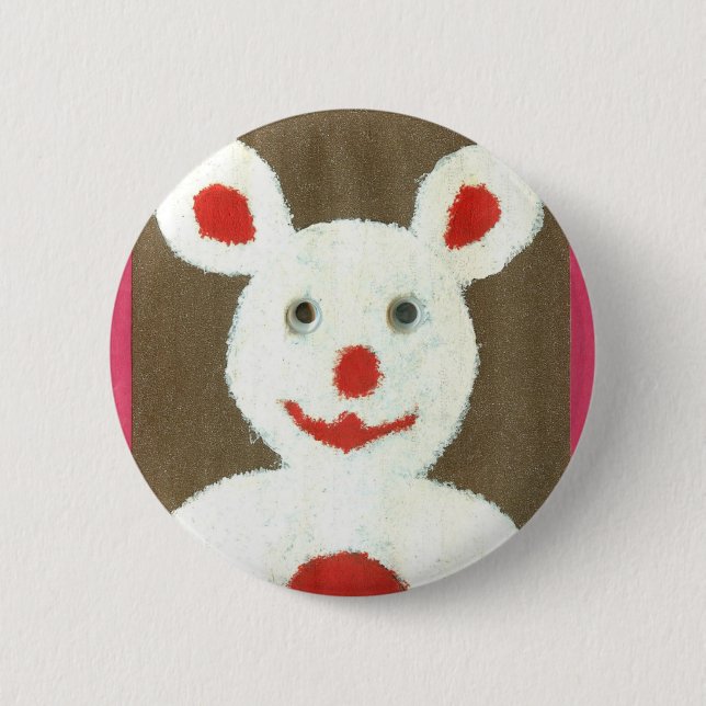 White Bear with Red Nose, Mouth, and Ears (Santa) Button (Front)