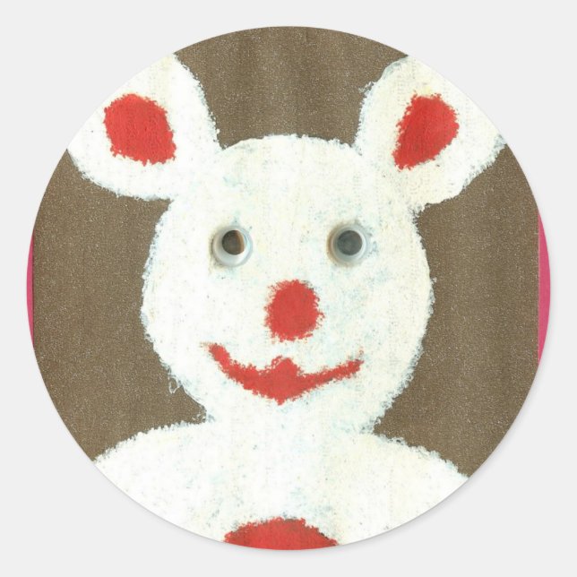 White Bear with Red Nose, Mouth, and Ears (Santa) Classic Round Sticker (Front)