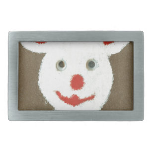 White Bear with Red Nose, Mouth, and Ears (Santa) Rectangular Belt Buckle