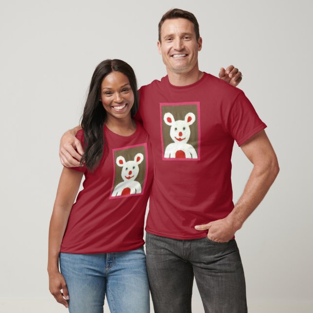 White Bear with Red Nose, Mouth, and Ears (Santa) T-Shirt (Unisex)