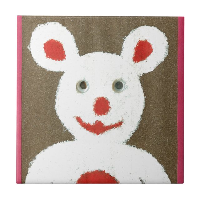 White Bear with Red Nose, Mouth, and Ears (Santa) Tile (Front)