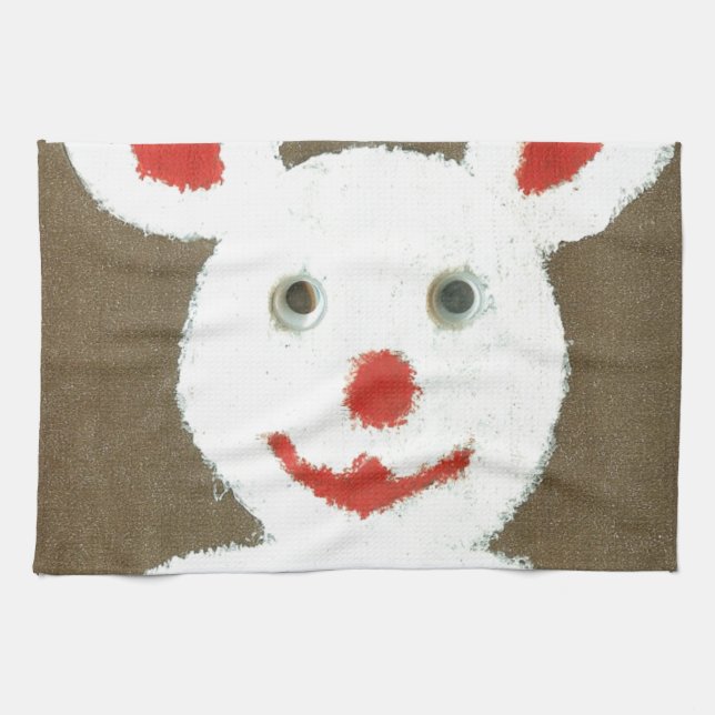 White Bear with Red Nose, Mouth, and Ears (Santa) Towel (Horizontal)