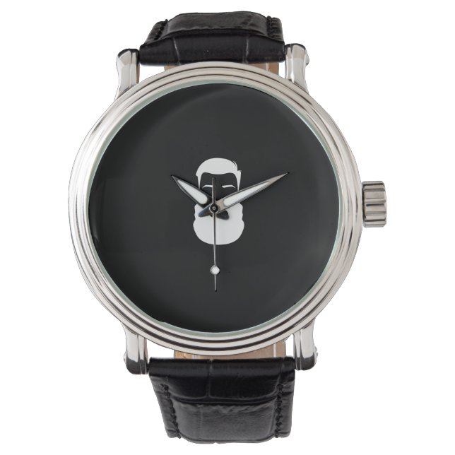 White Beard Black Leather Strap Watch (Front)