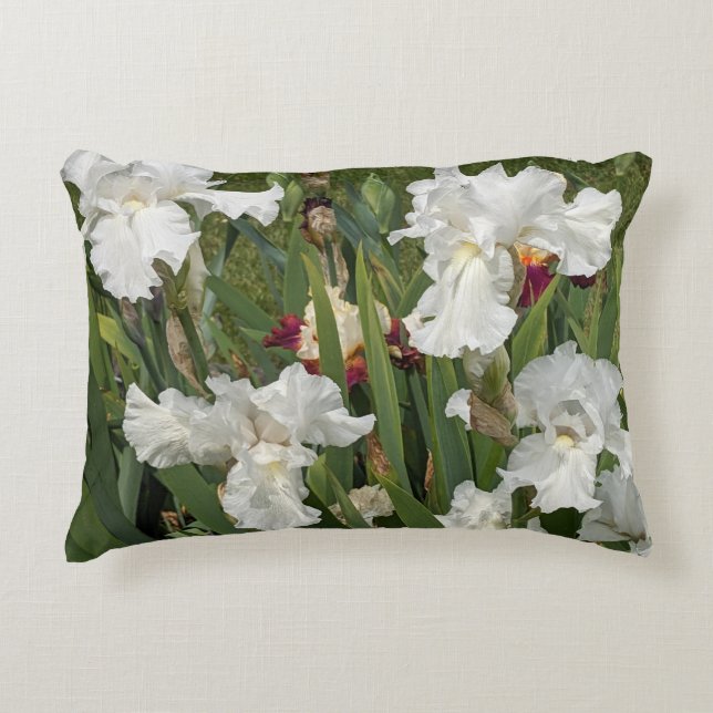 White Bearded Iris Blooms Floral Accent Pillow (Front)