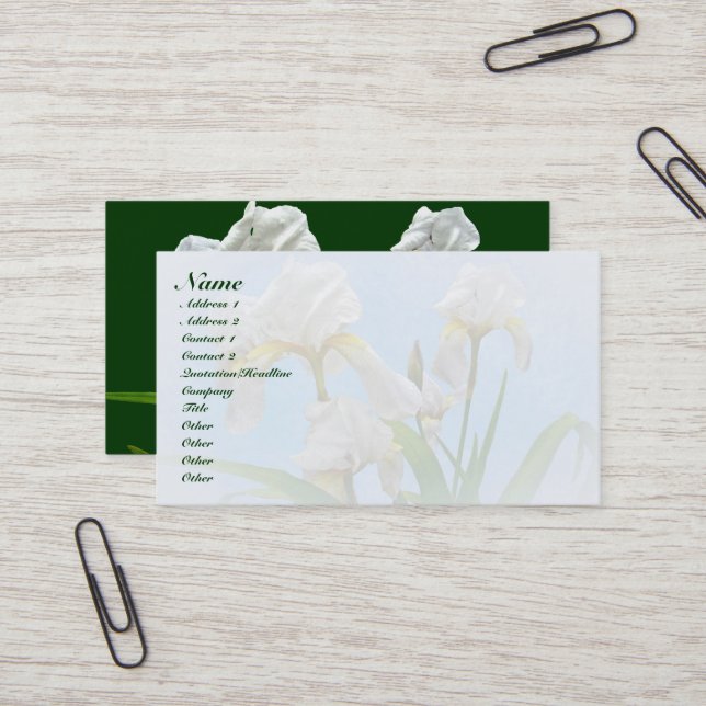 White Bearded Iris Blossoms Business Card (Front/Back In Situ)