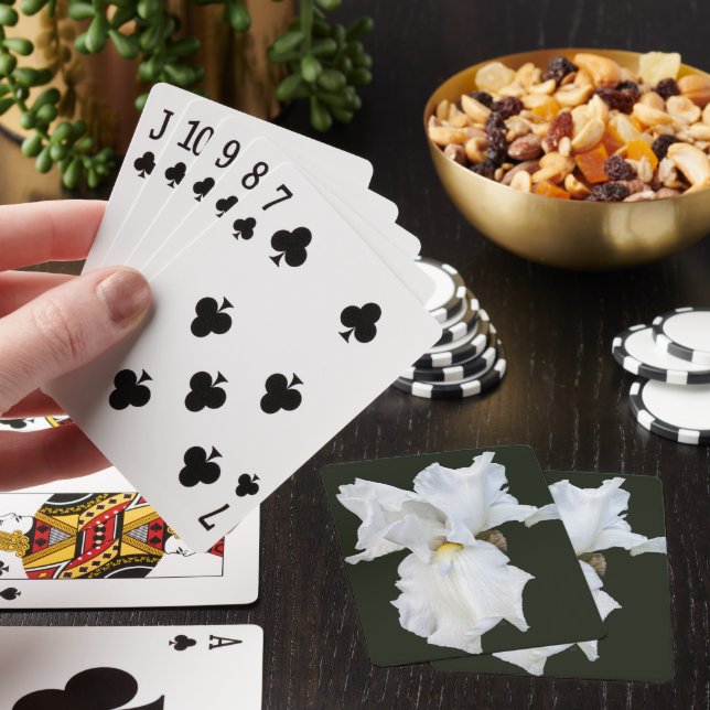 White Bearded Iris on Black Background Poker Cards (In Situ)