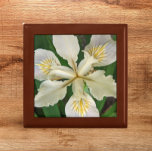 White Beardless Iris Bloom Floral Gift Box<br><div class="desc">Store trinkets,  jewelry and other small keepsakes in this wooden gift box with ceramic tile that features the photo image of a beautiful,  white,  beardless Iris bloom with yellow accents. A lovely,  floral design! Select your gift box size and color.</div>