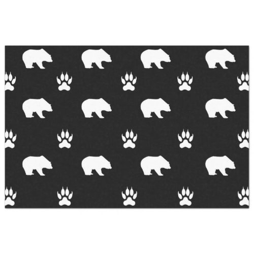 White Bears with Paw Prints on Black Background Tissue Paper