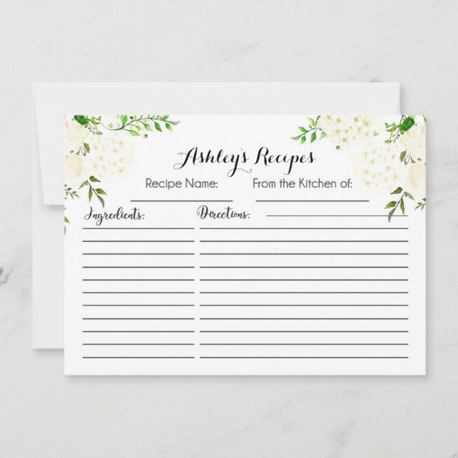 White Beautiful Floral Recipe cards (Front)