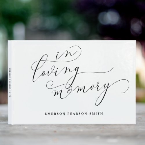 White Beautiful Swash Calligraphy In Loving Memory Guest Book