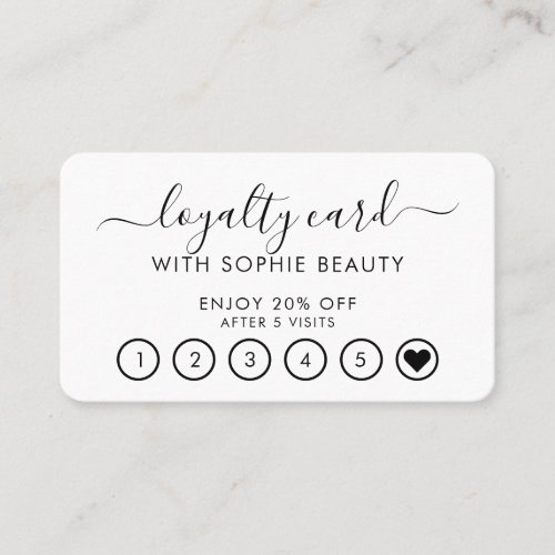 White Beauty Business Simple Script Loyalty Card
