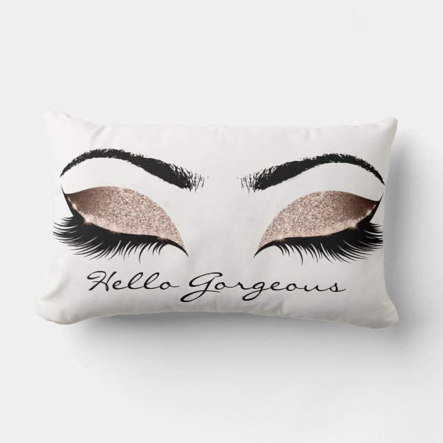 White Beauty Pink Makeup Lashes Hello Gorgeous Lumbar Pillow (Front)