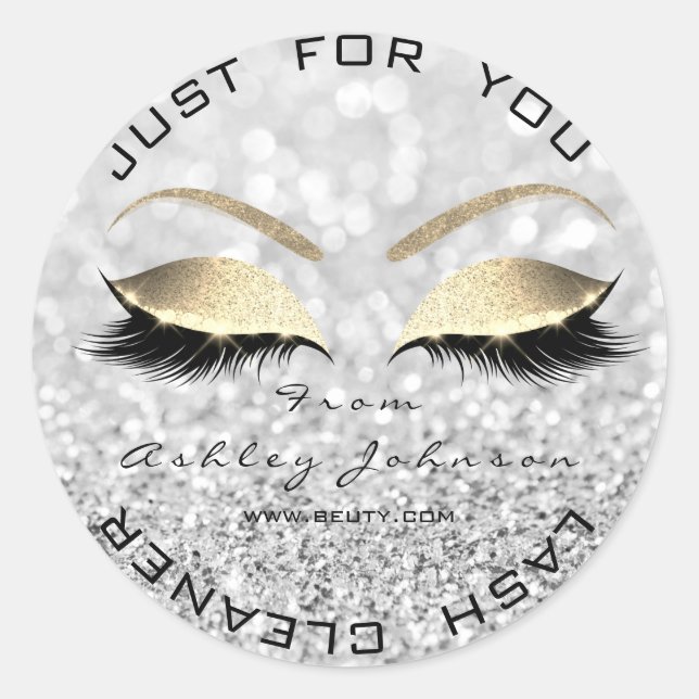 White Beauty Salon Glitter Gray Gold Lash Cleaner Classic Round Sticker (Front)