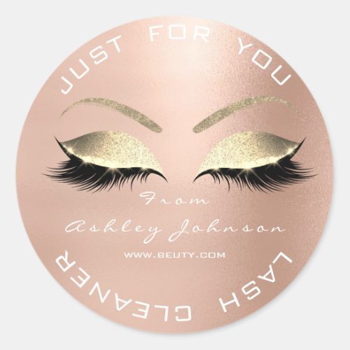 White Beauty Salon Glitter Pink Gold Lash Cleaner Classic Round Sticker