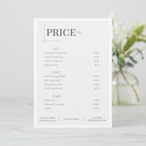 White Beauty Salon Price List Rack Card